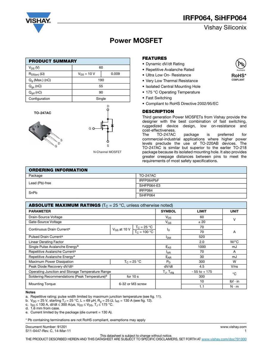 IRFP064PBF International Rectifier MOSFET Modules