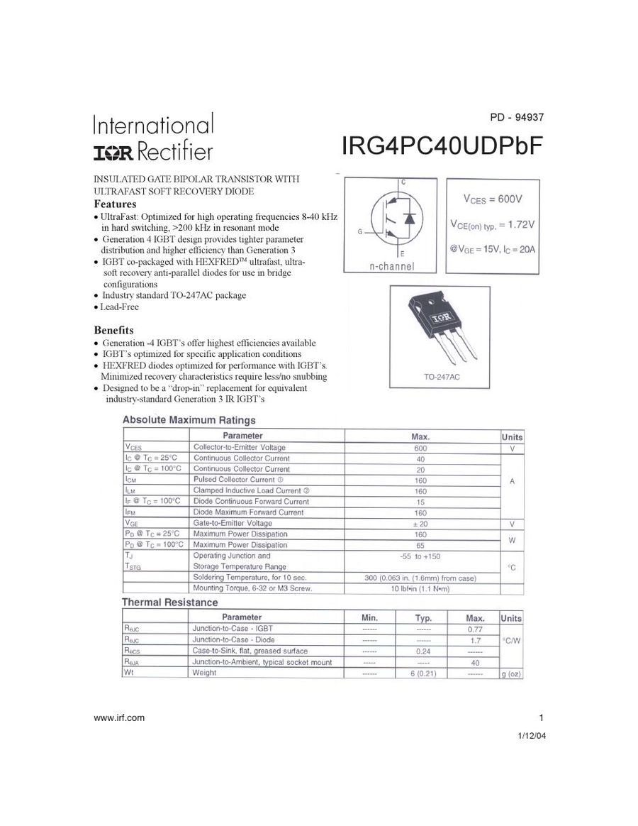 IRG4PC40UD-EPBF International Rectifier IGBT Modules
