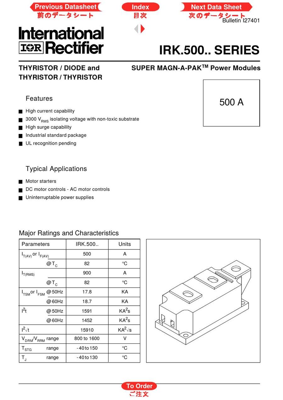 IRKH500-08 International Rectifier Thyristor & SCR Modules