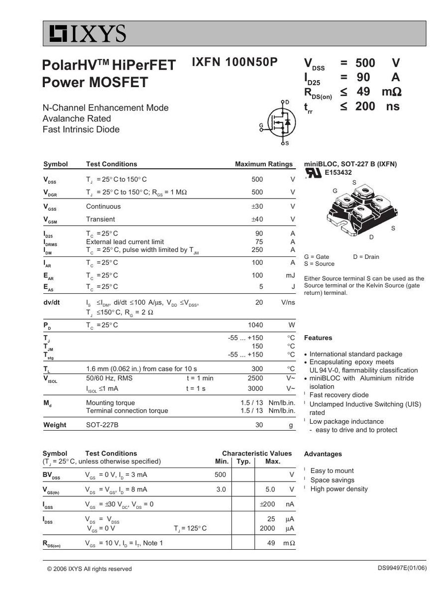 IXFN100N50P IXYS MOSFET Modules