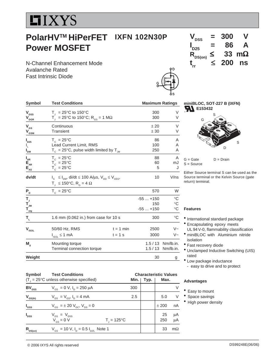 IXFN102N30P IXYS MOSFET Modules