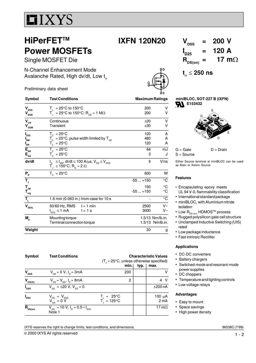 IXFN120N20 IXYS MOSFET Modules