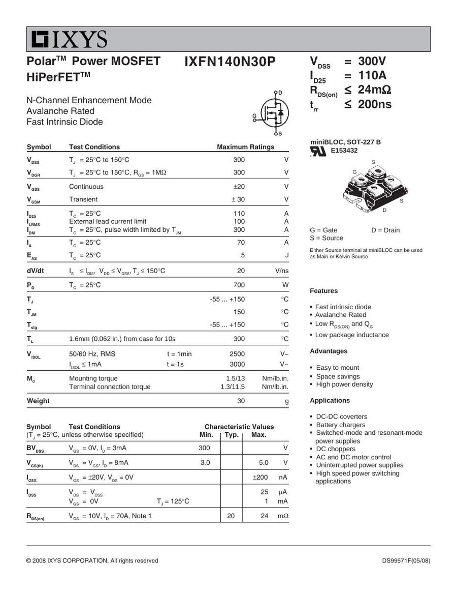 IXFN140N30P IXYS MOSFET Modules