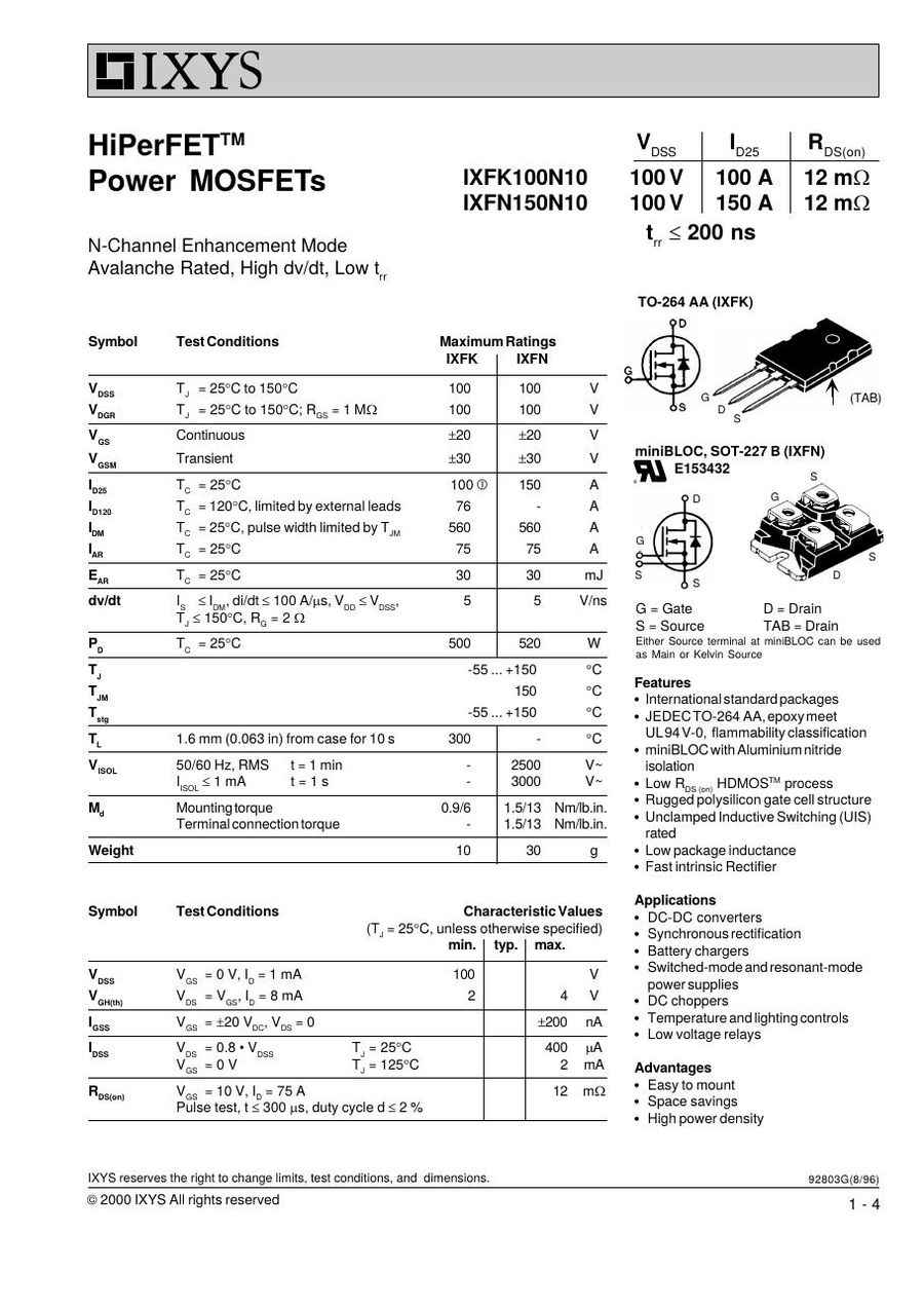IXFN150N10 IXYS MOSFET Modules