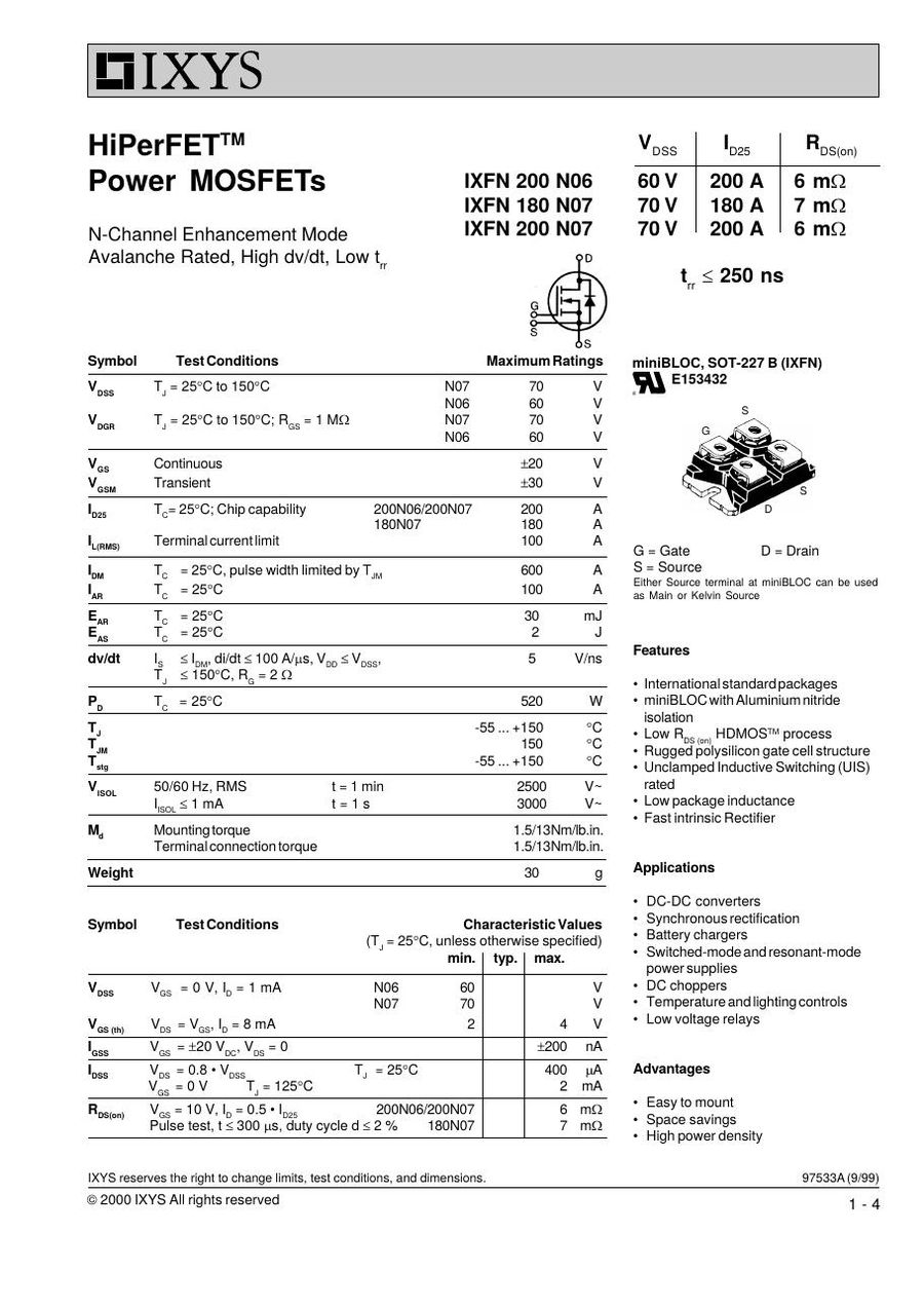 IXFN180N07 IXYS MOSFET Modules