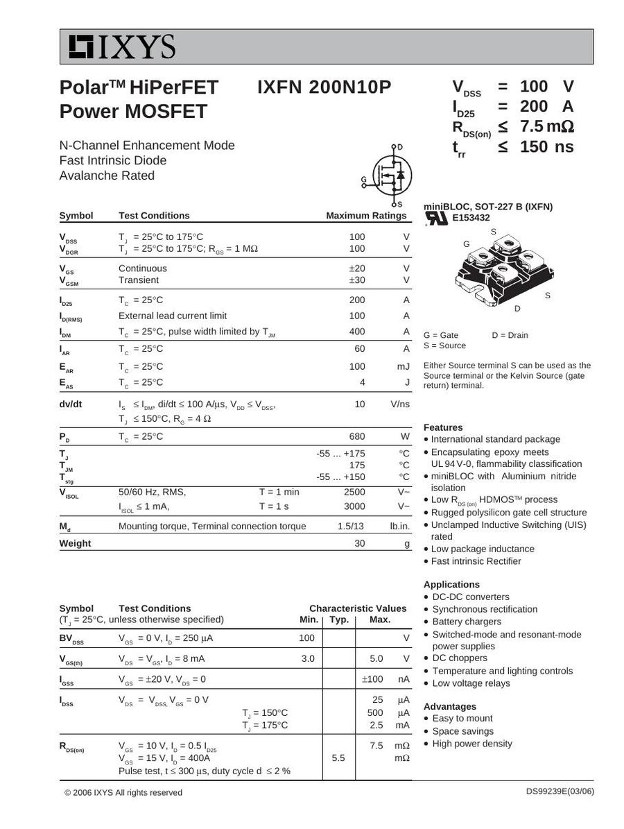IXFN200N10P IXYS MOSFET Modules