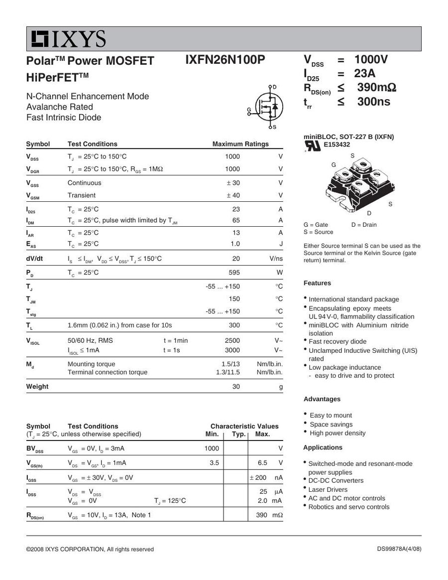IXFN20N120P, IXYS, Power Transistor Module 