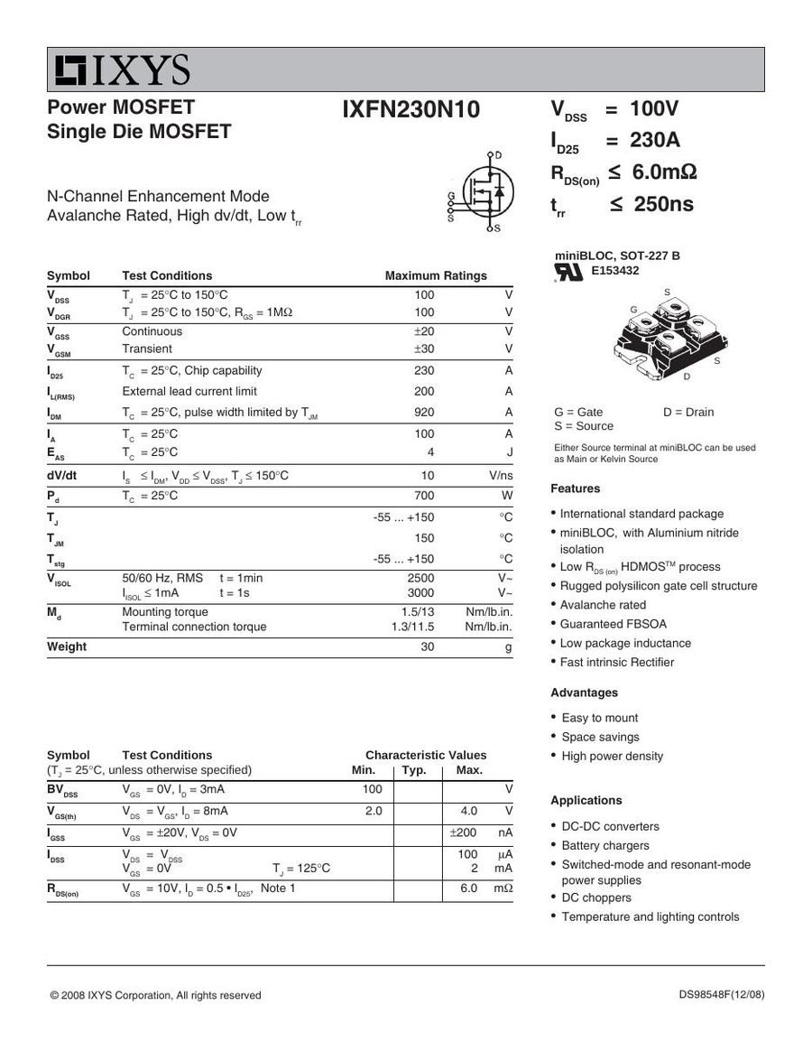 IXFN230N10 IXYS MOSFET Modules