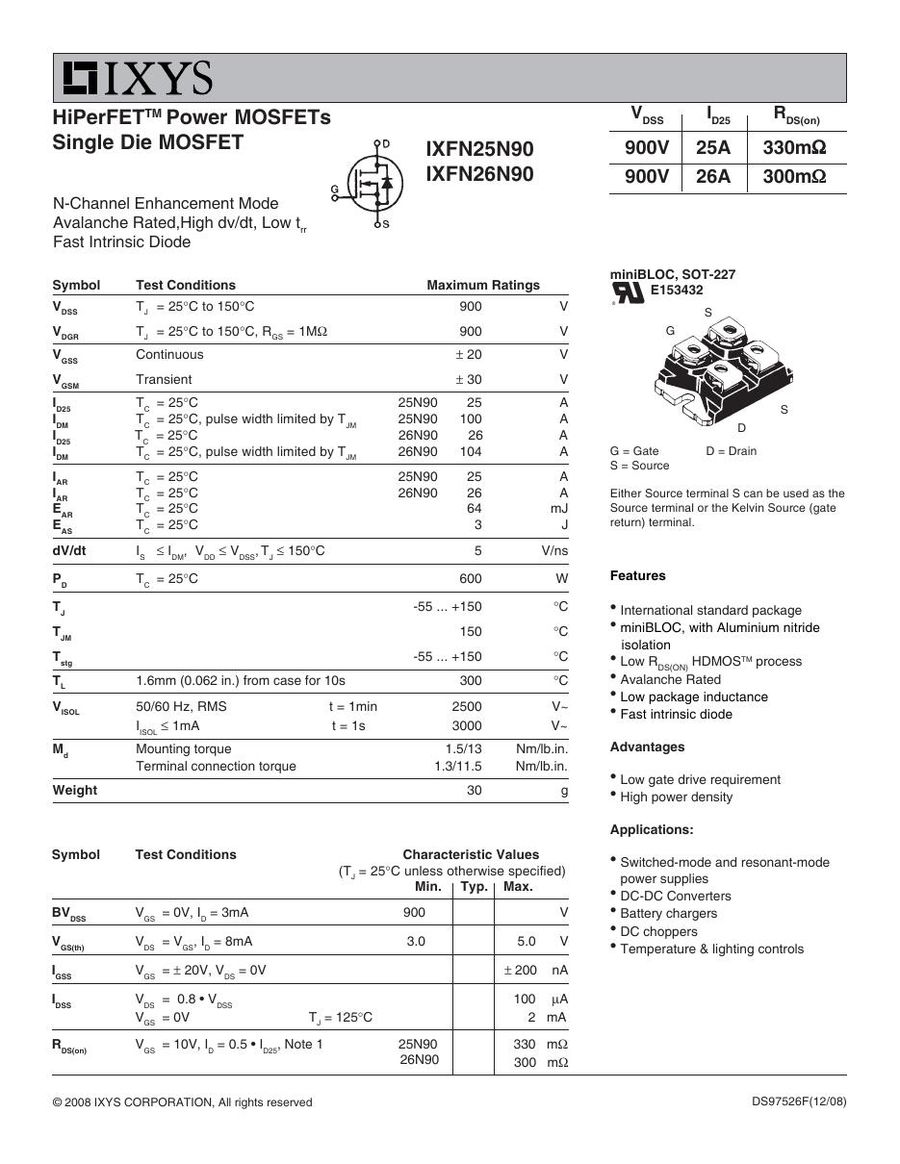 IXFN26N90 IXYS MOSFET Modules