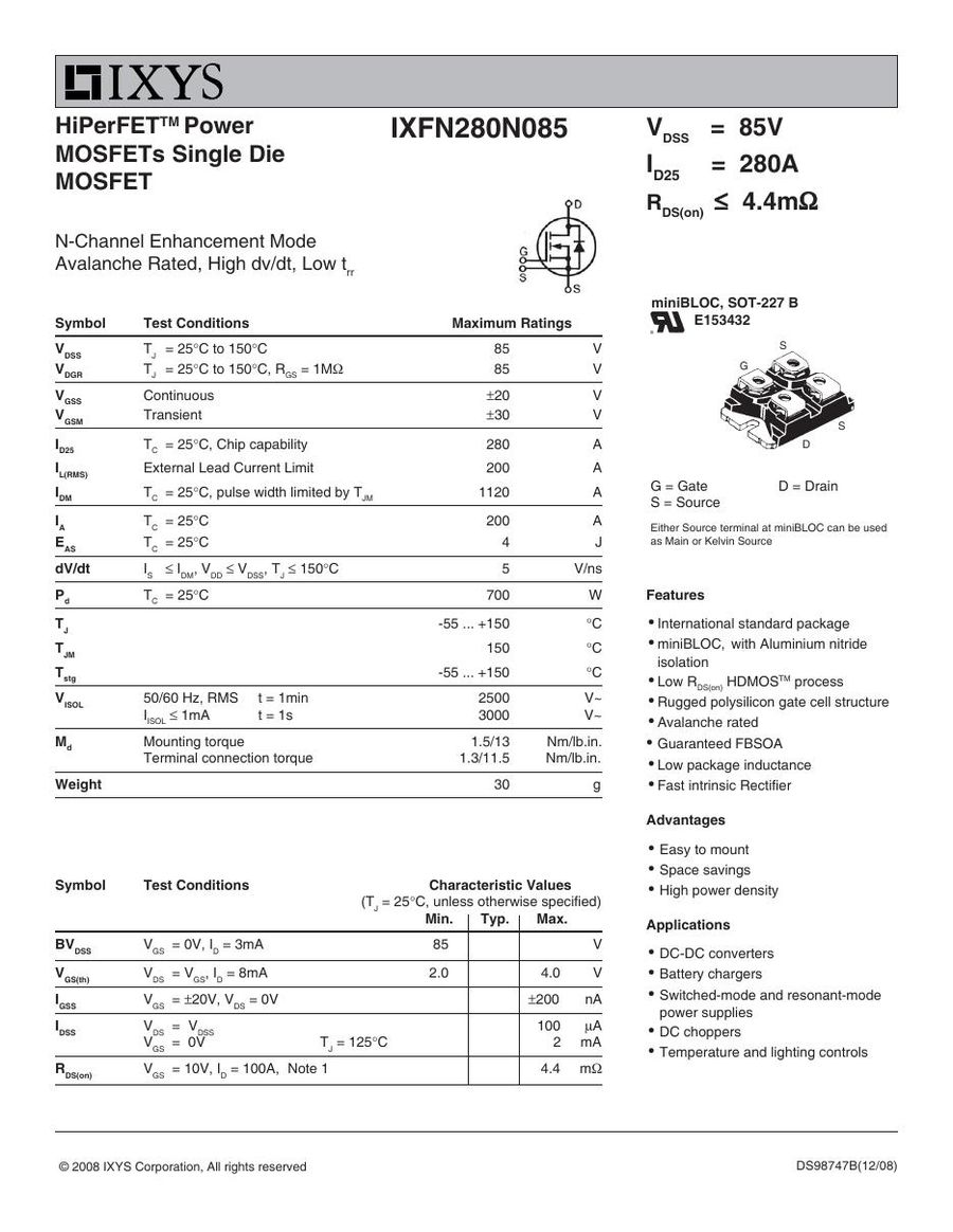 IXFN280N085 IXYS MOSFET Modules