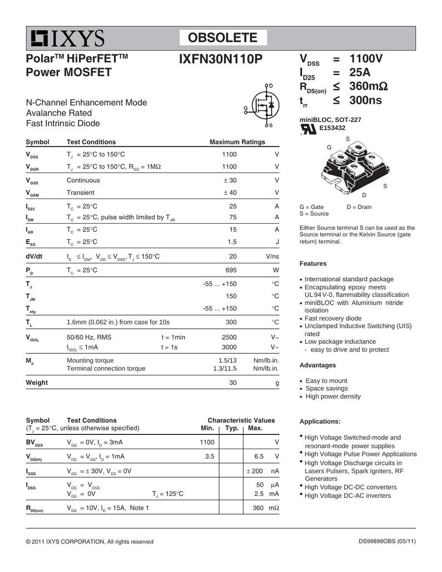 IXFN30N110P IXYS MOSFET Modules