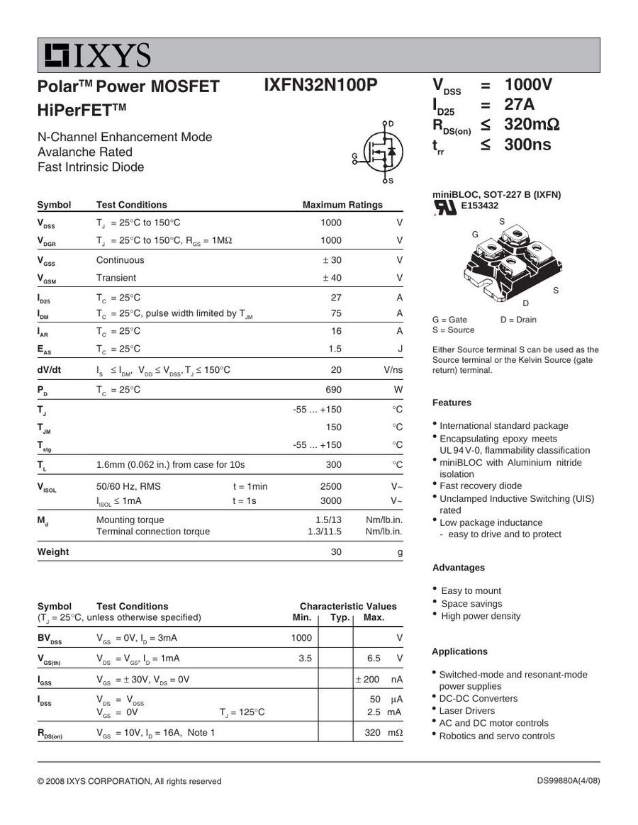 IXFN32N120P, IXYS, Power Transistor Module 