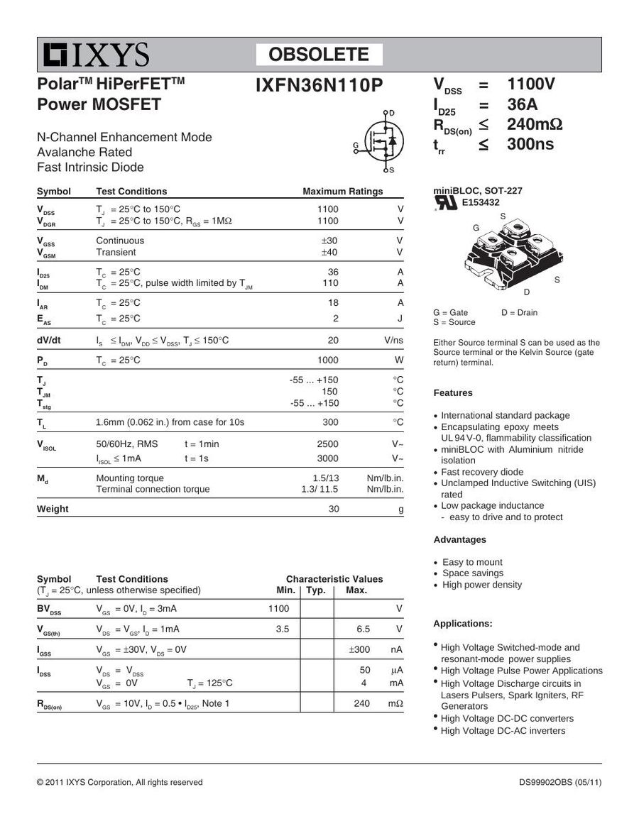 IXFN36N110P IXYS MOSFET Modules