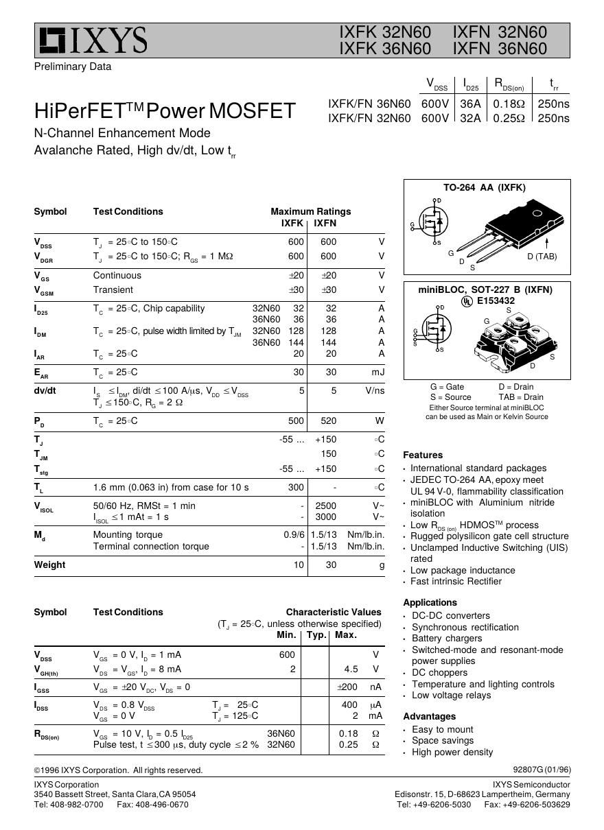 IXFN36N60 IXYS MOSFET Modules