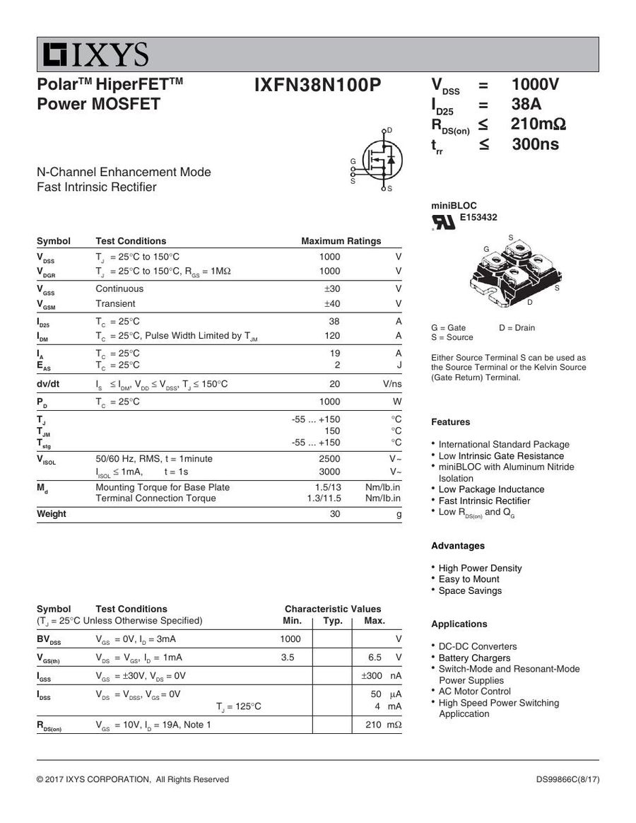 IXFN38N100P IXYS MOSFET Modules