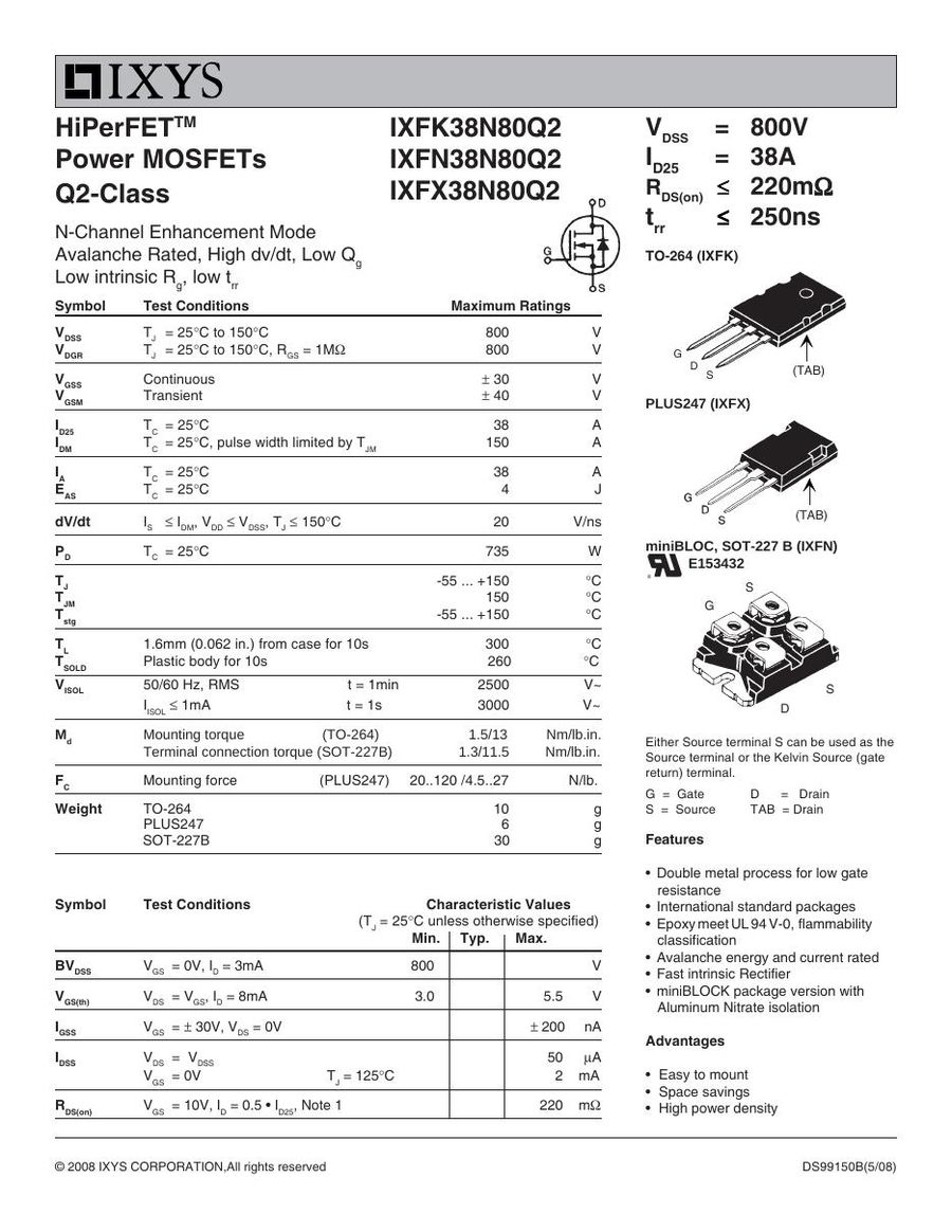 IXFN38N80Q2 IXYS MOSFET Modules