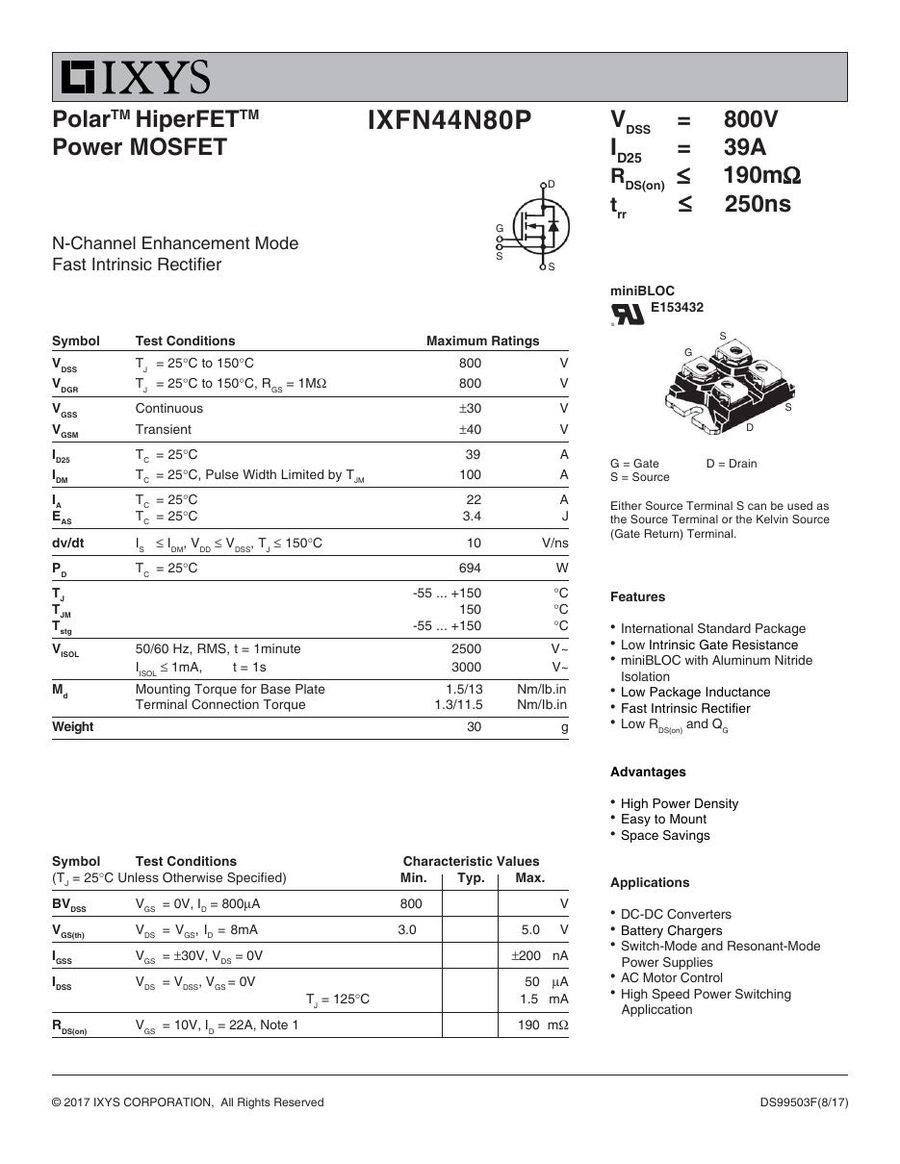 IXFN44N80P IXYS MOSFET Modules