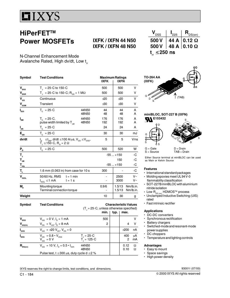 IXFN48N50 IXYS MOSFET Modules
