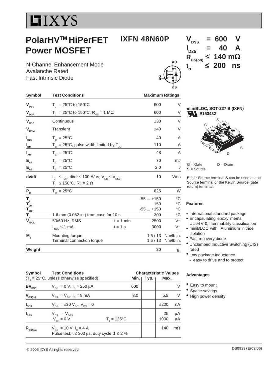 IXFN48N60P IXYS MOSFET Modules