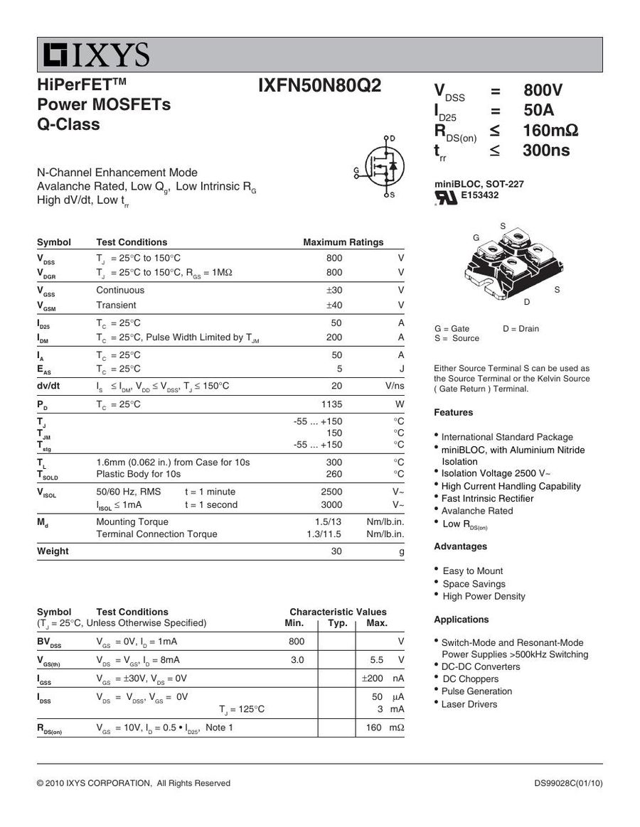 IXFN50N80Q2 IXYS MOSFET Modules