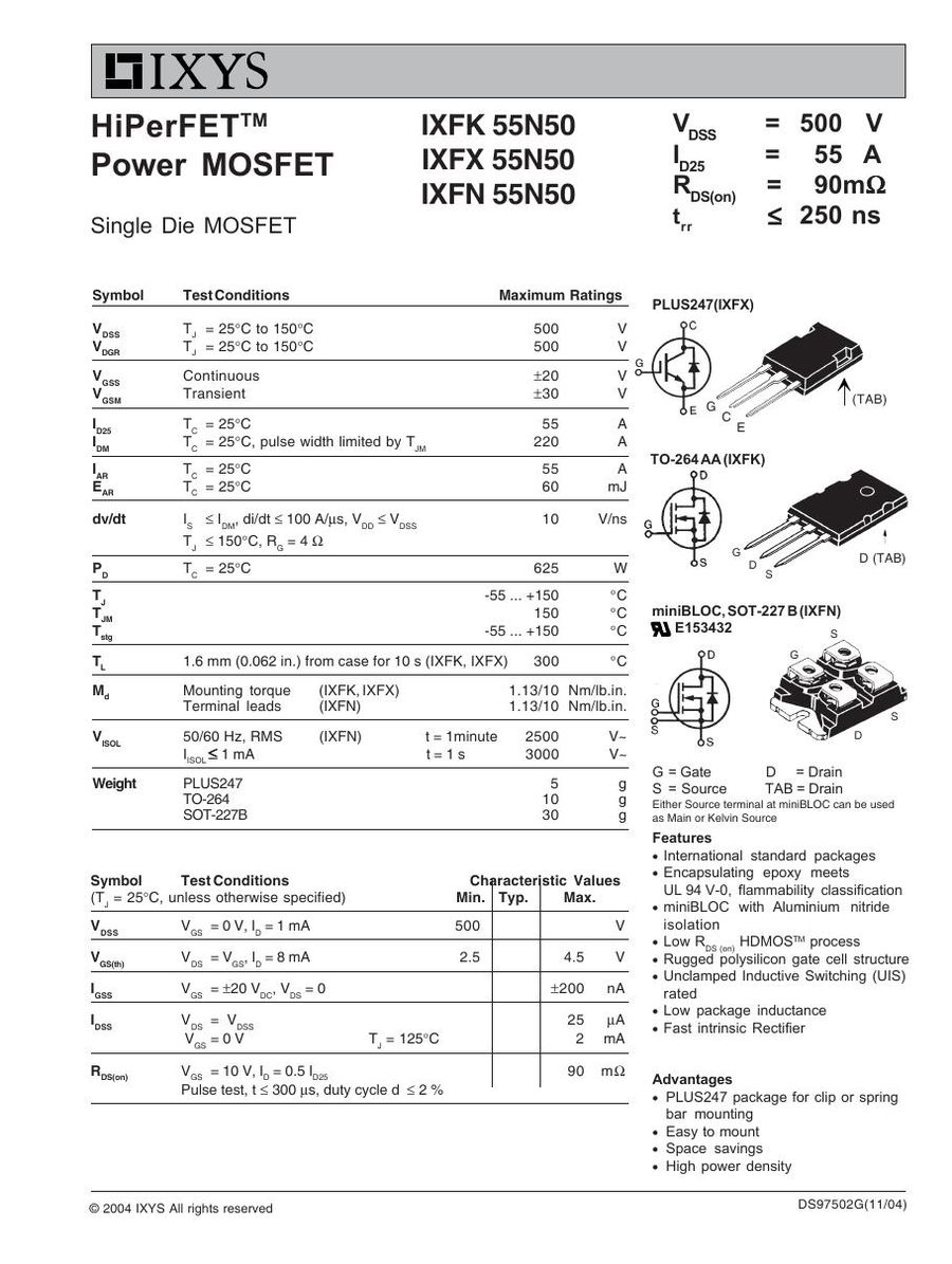 IXFN55N50 IXYS MOSFET Modules