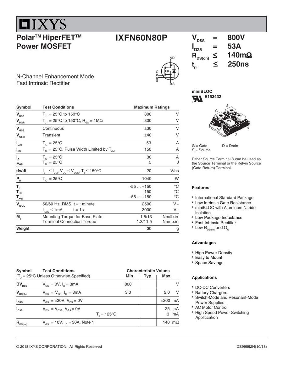 IXFN60N80P IXYS MOSFET Modules