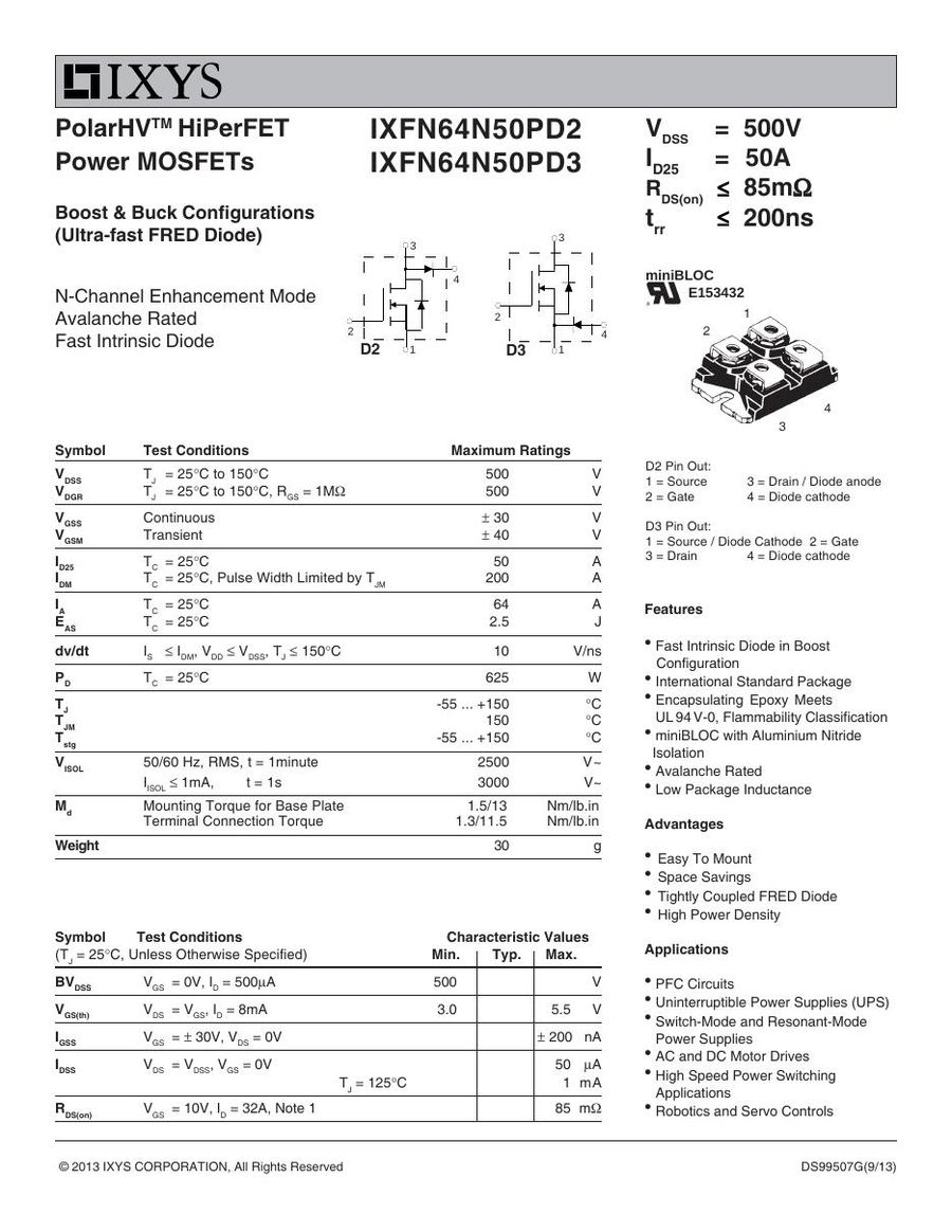 IXFN64N50PD2 IXYS MOSFET Modules