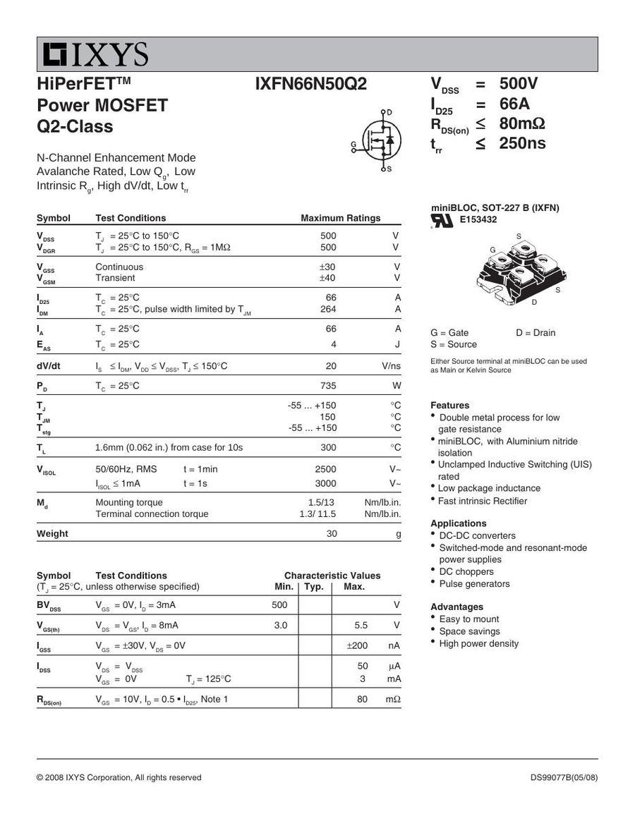 IXFN66N50Q2 IXYS MOSFET Modules