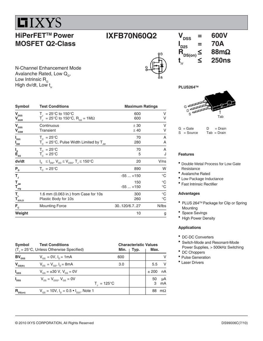 IXFN70N60Q2 IXYS MOSFET Modules
