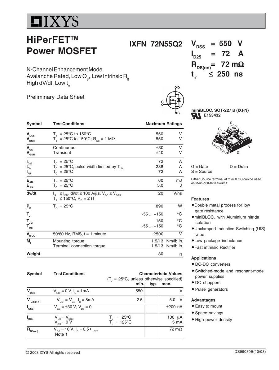 IXFN72N55Q2 IXYS MOSFET Modules