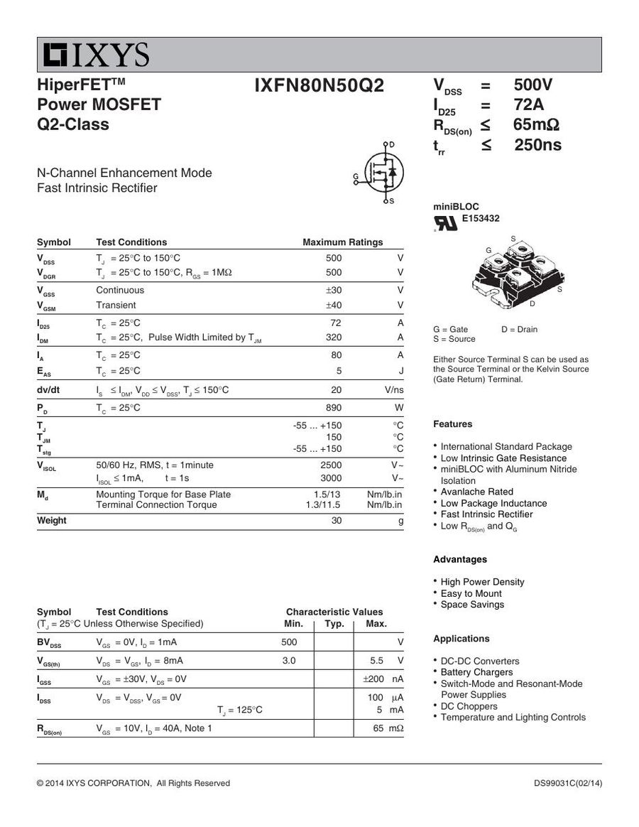IXFN80N50Q2 IXYS MOSFET Modules