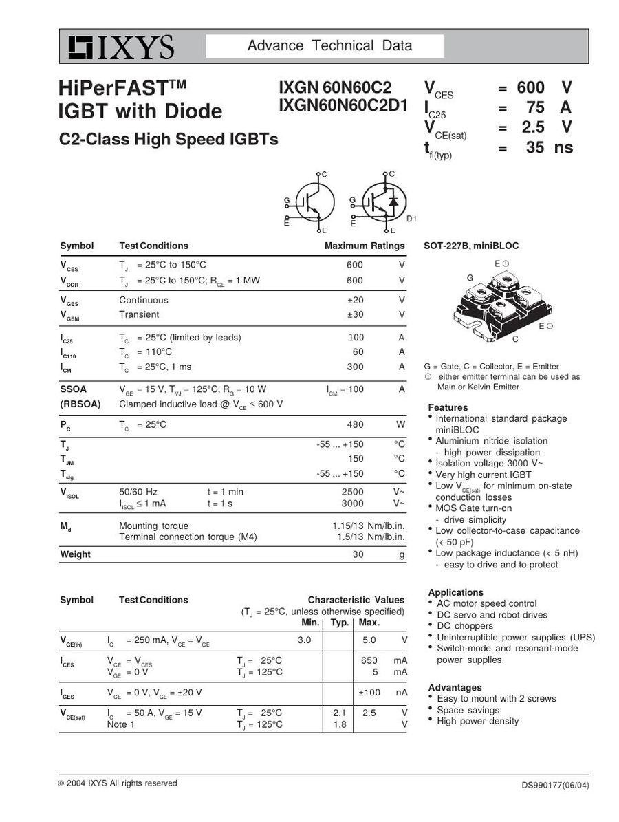 IXGN60N60C2 IXYS MOSFET Modules