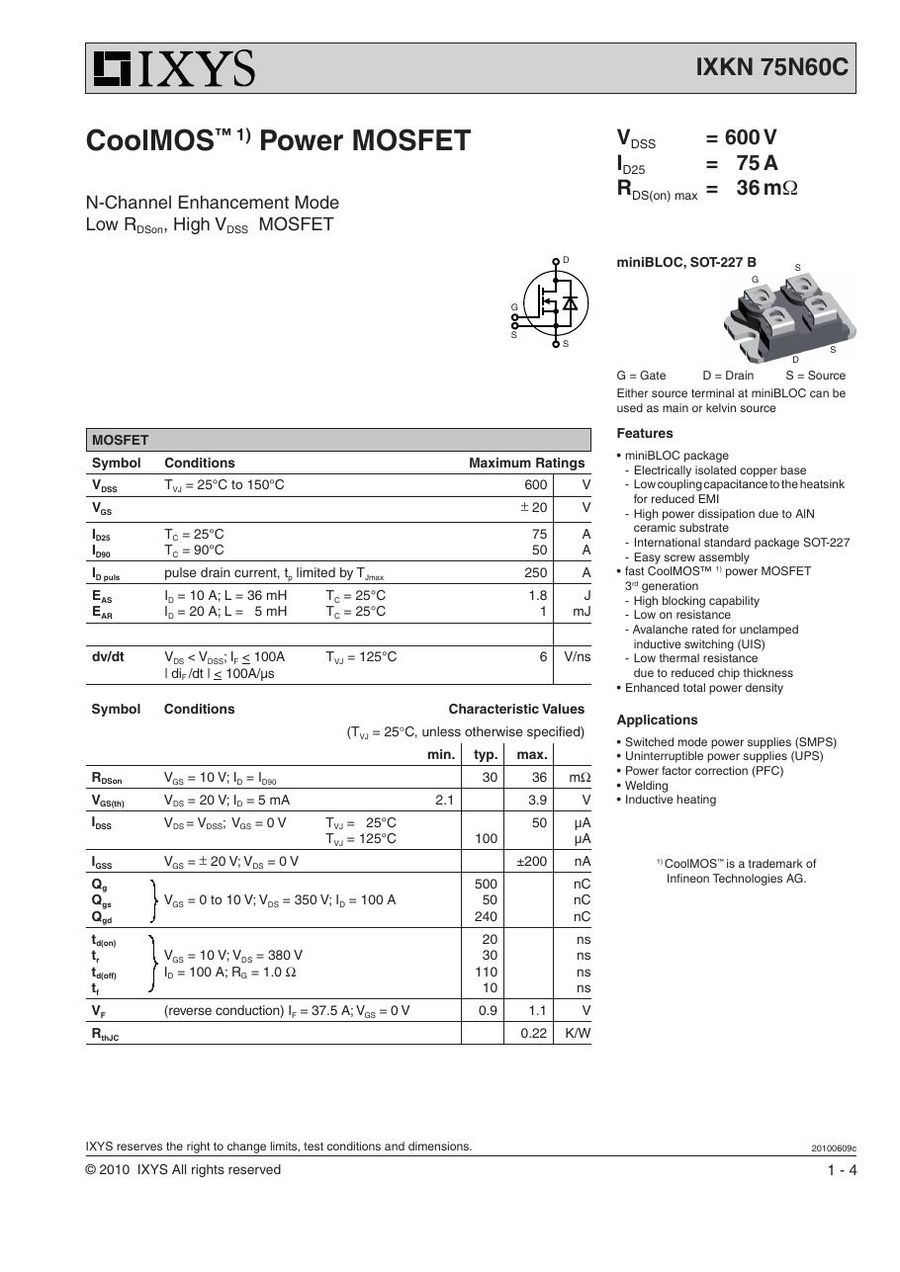 IXKN75N60C, IXYS, Power Transistor Module