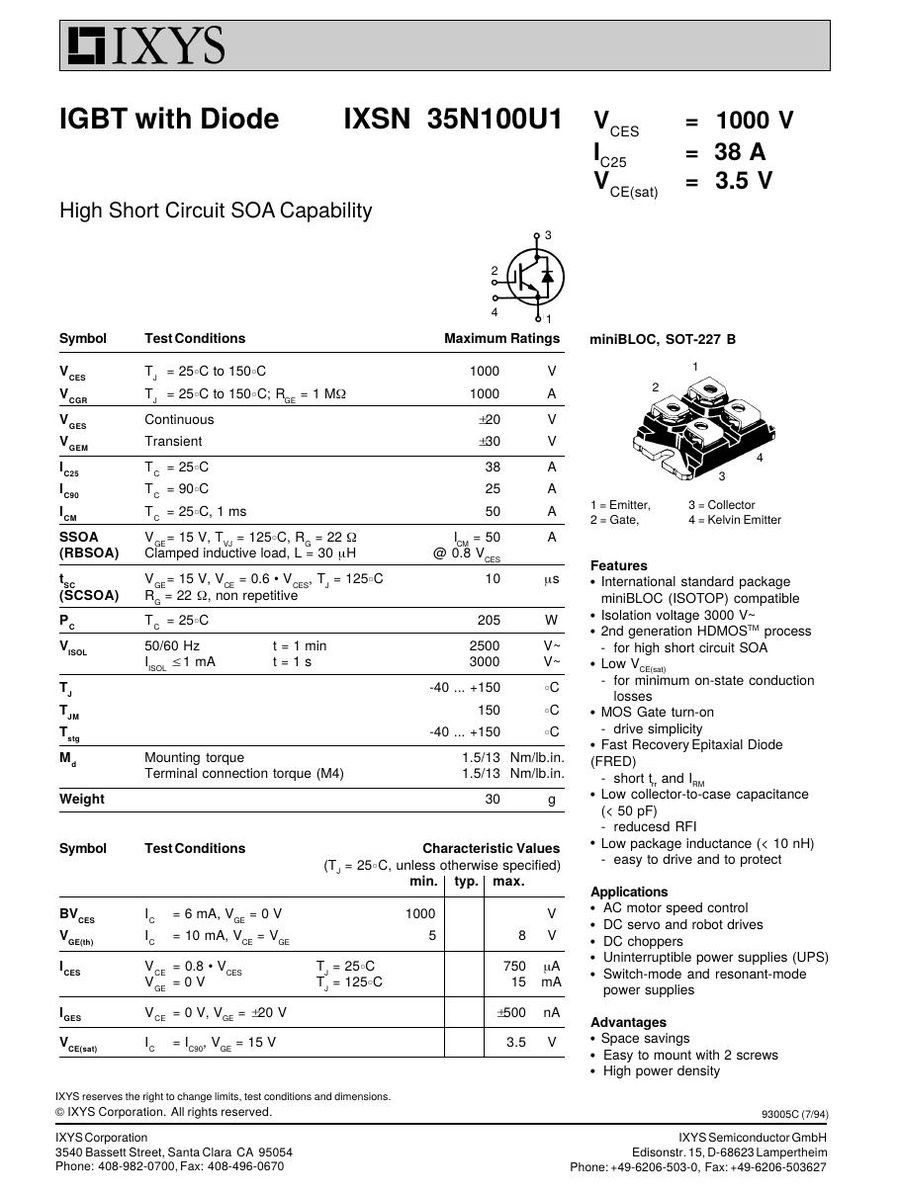 IXSN35N100U1 IXYS MOSFET Modules