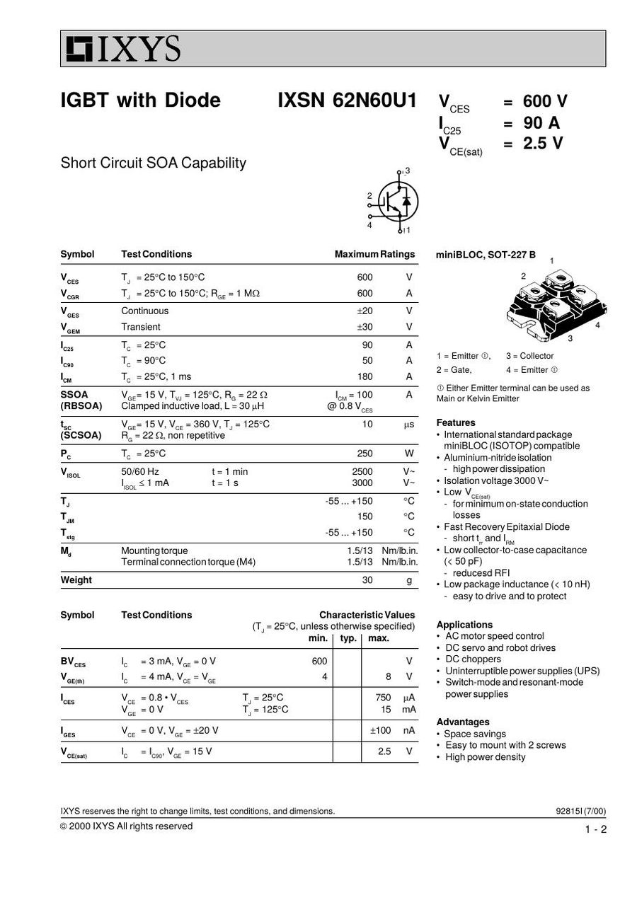 IXSN50N60U1, IXYS,  Power Transistor Module