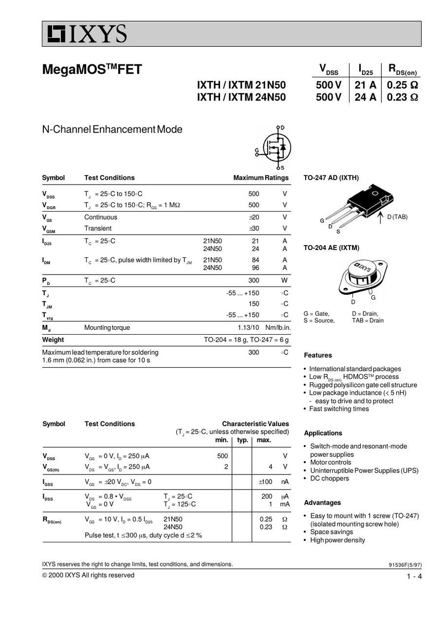 IXTH24N50 IXYS MOSFET Modules