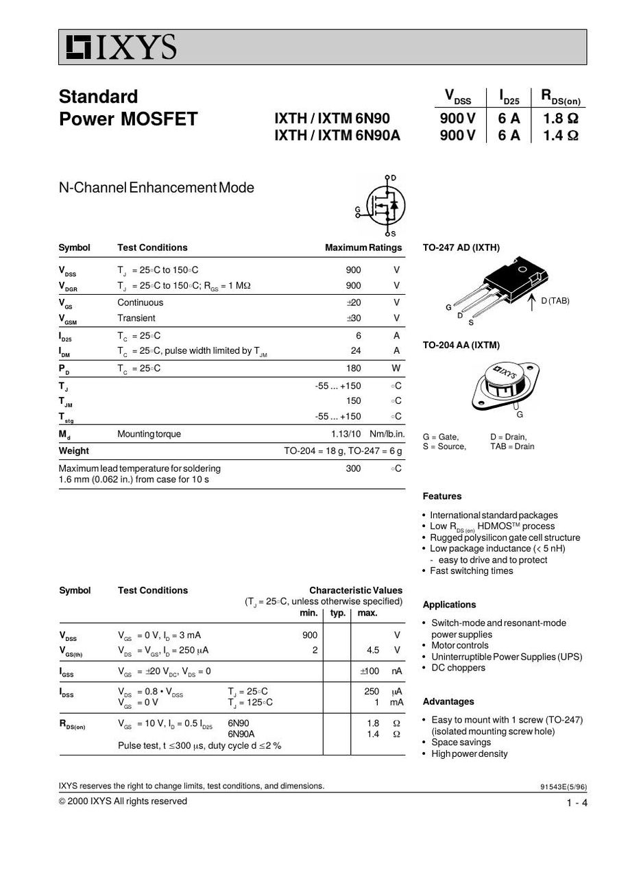 IXTH6N90NA IXYS MOSFET Modules