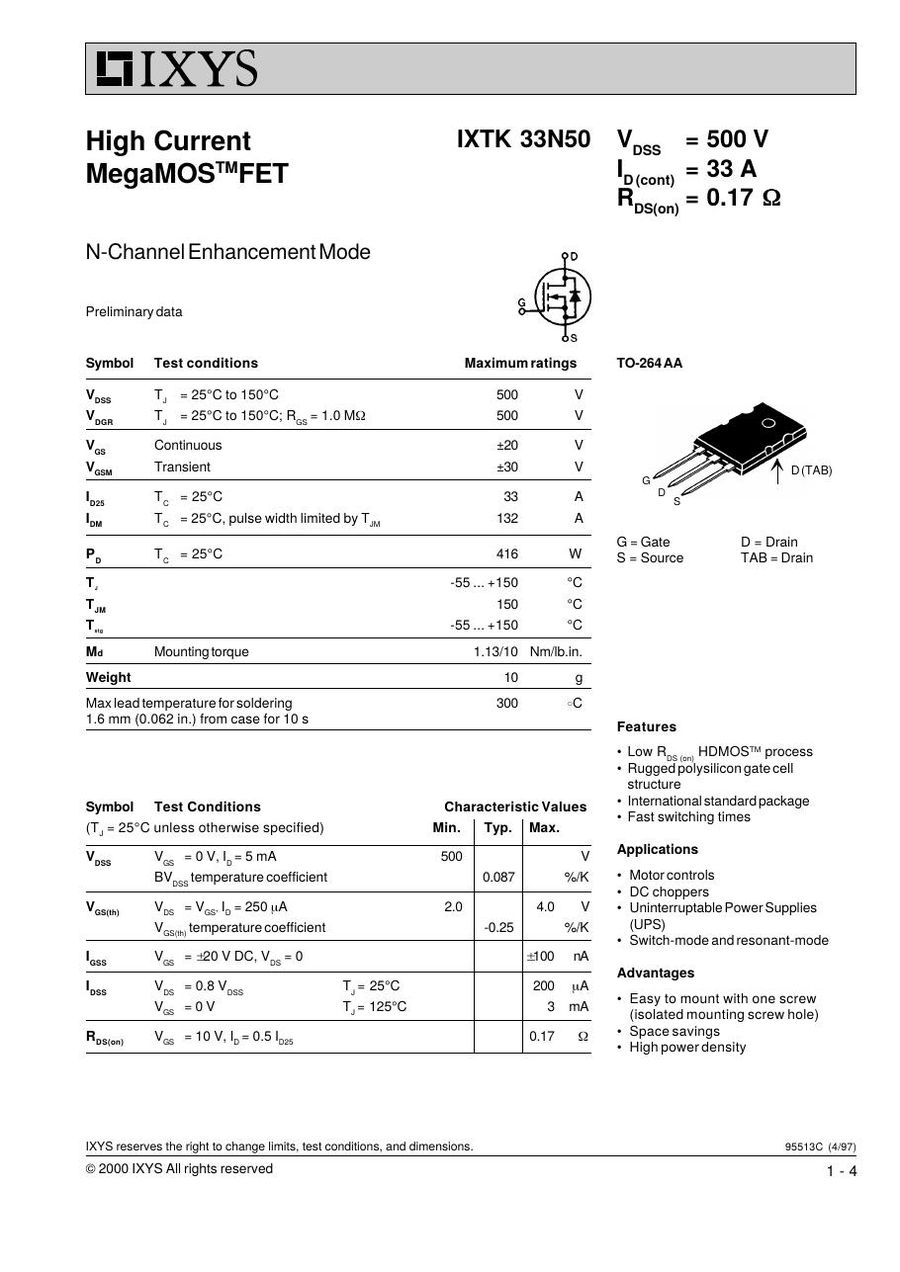 IXTK33N50 IXYS MOSFET Modules