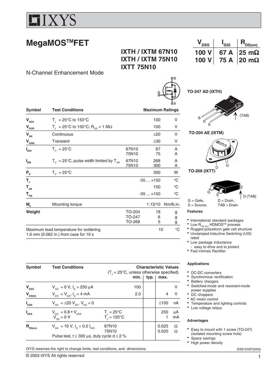 IXTM67N10 IXYS MOSFET Modules