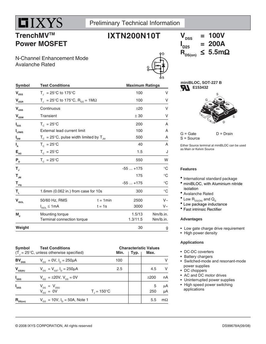 IXTN200N10T IXYS MOSFET Modules