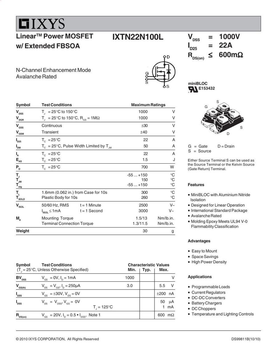 IXTN22N100L IXYS MOSFET Modules