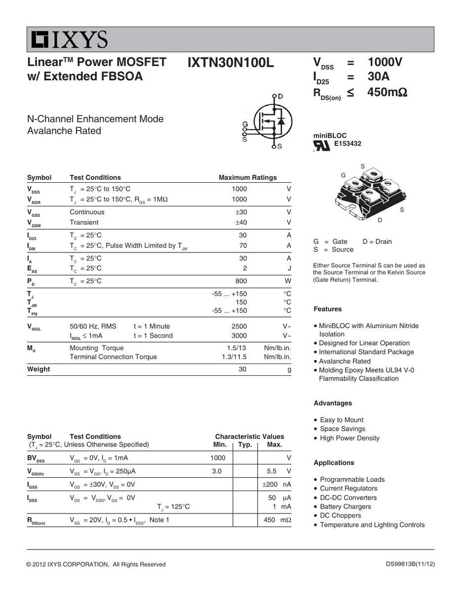 IXTN30N100L IXYS MOSFET Modules