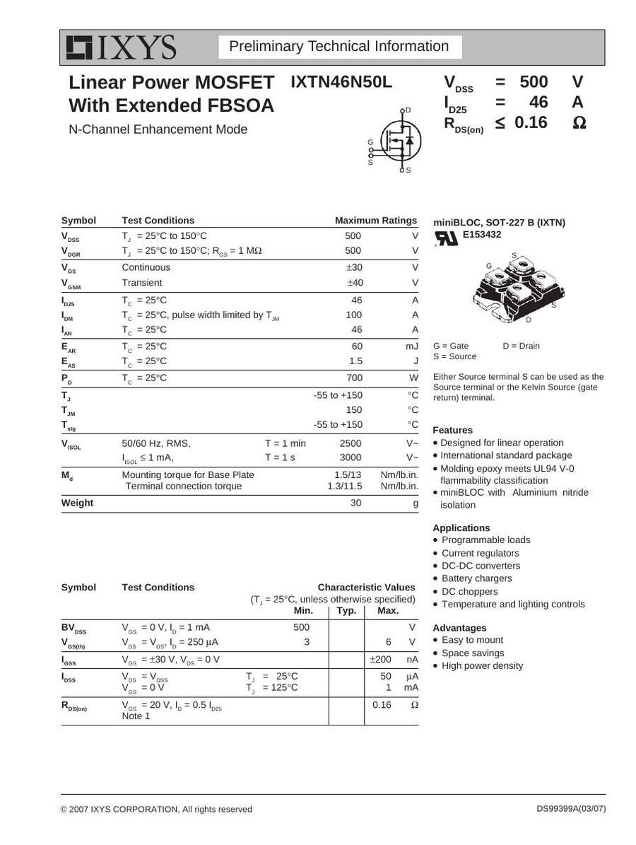 IXTN46N50L IXYS MOSFET Modules