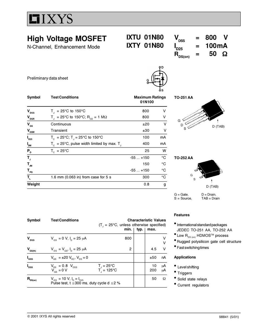 IXTU01N80 IXYS MOSFET Modules