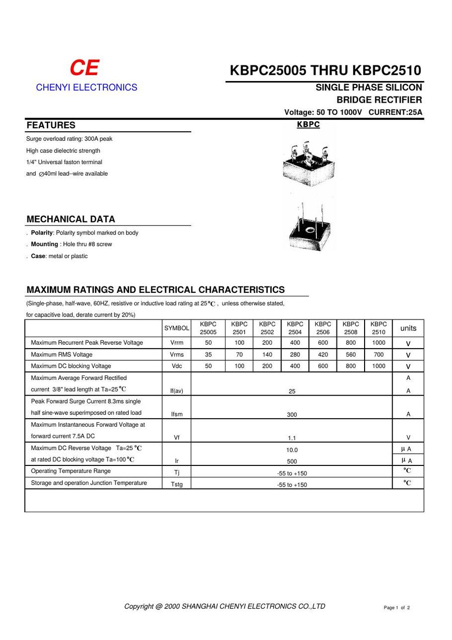 KBPC2510 Fuji Electric Bridge Rectifiers