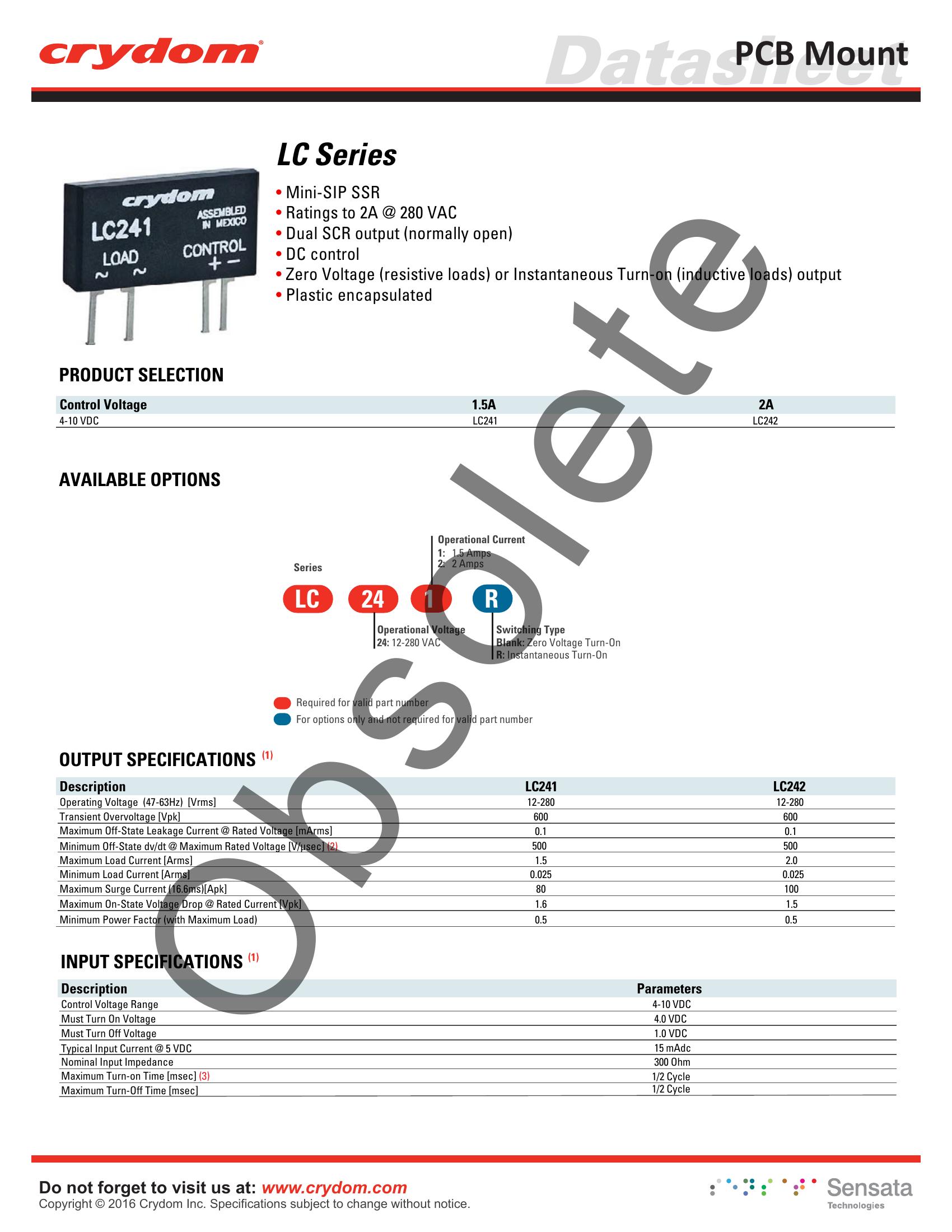 LC241R Crydom Solid State Relays & I/O Modules