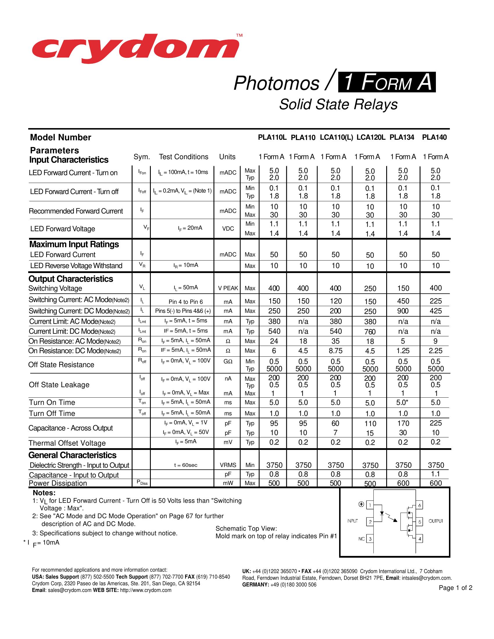 LCA110L Crydom Solid State Relays & I/O Modules
