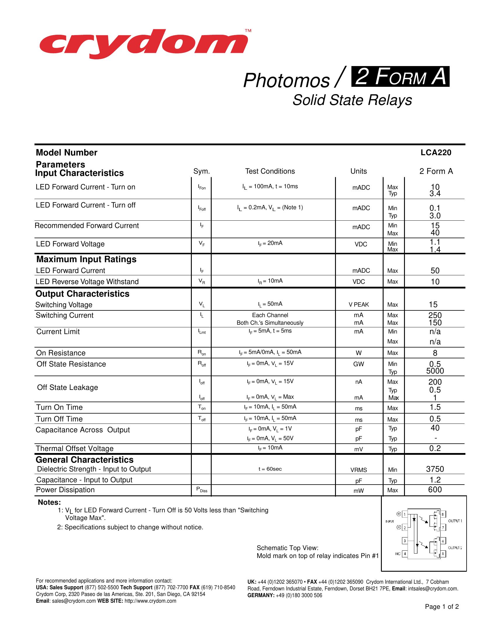 LCA220 Crydom Solid State Relays & I/O Modules