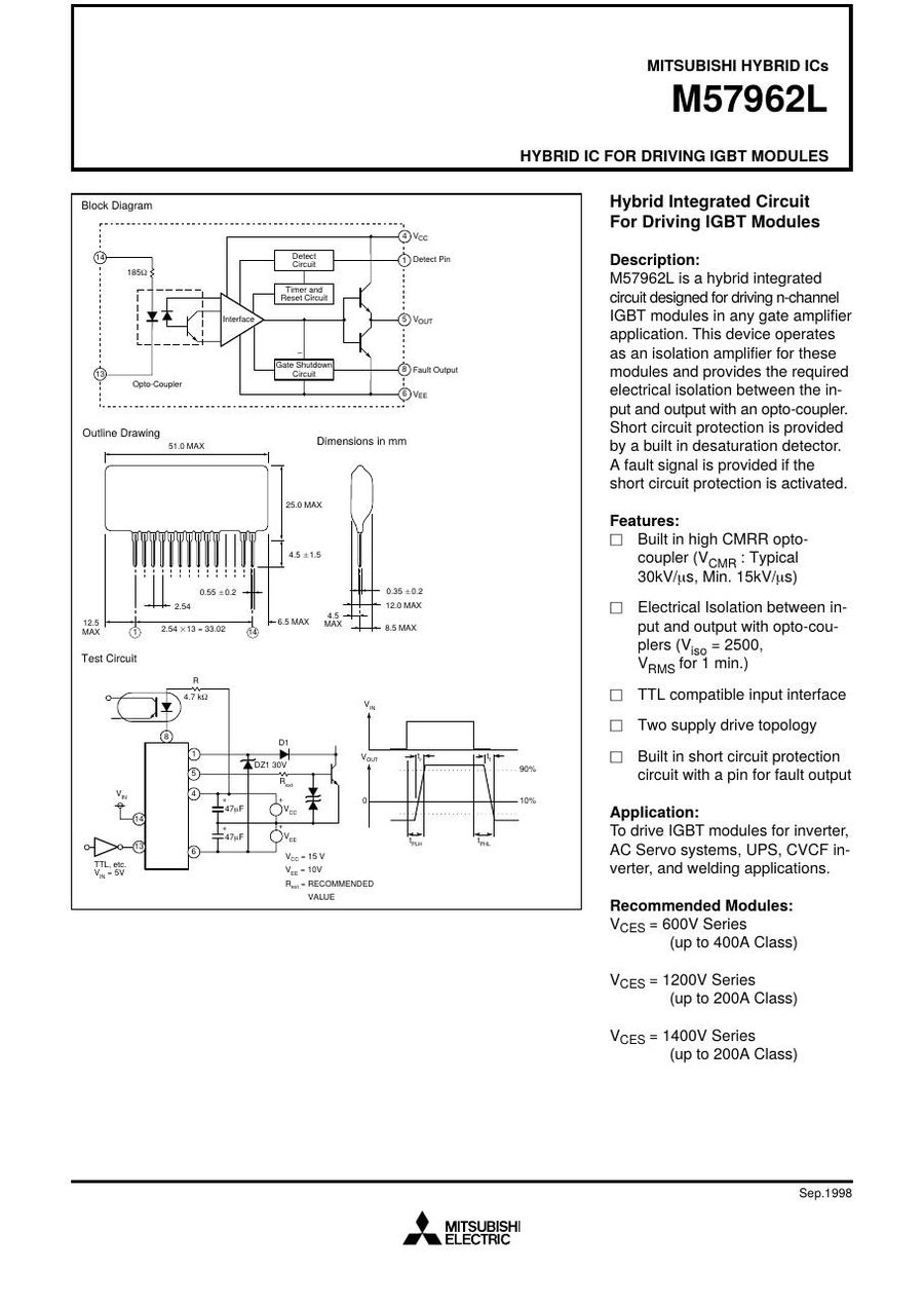 M57962L01R, MITSUBISHI, Mitsubishi Hybrid Integrated Circuit