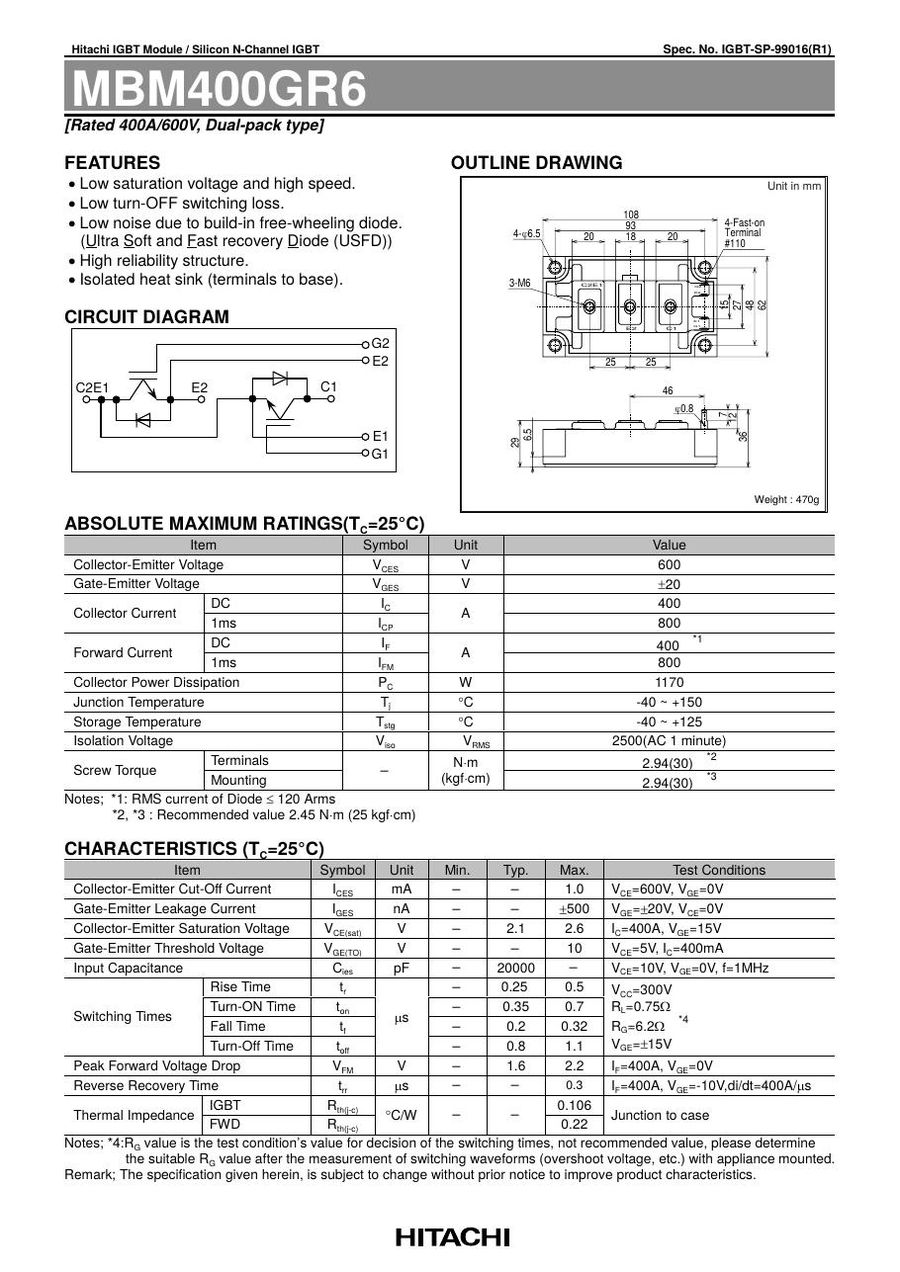 MBM400GR6 Hitachi IGBT Modules